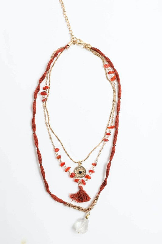 Carnelian & Crystal Drop Multi Layered Necklace - Nova Luxe Charm