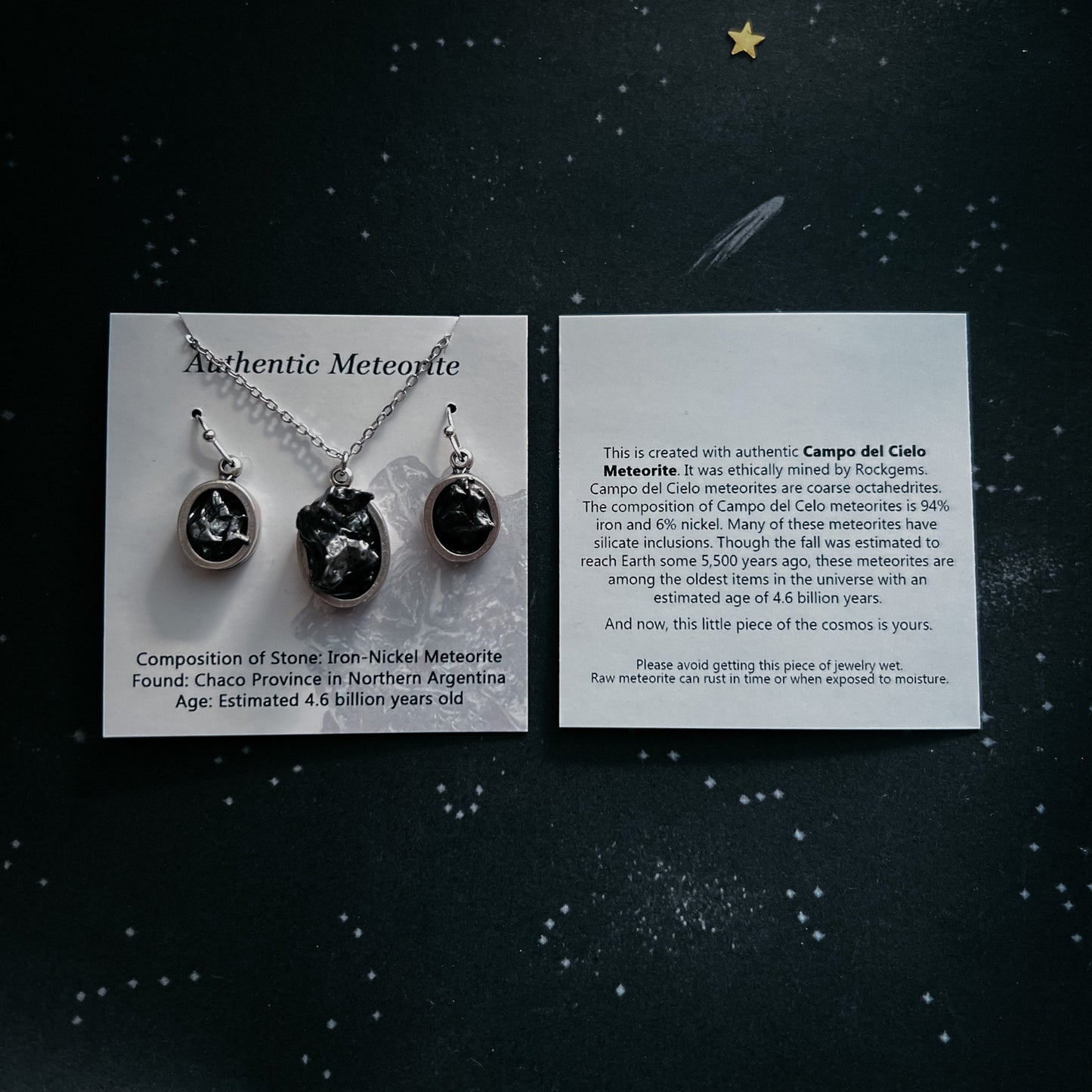 Crescent Moon Wrap Ring with Authentic Meteorite - Nova Luxe Charm