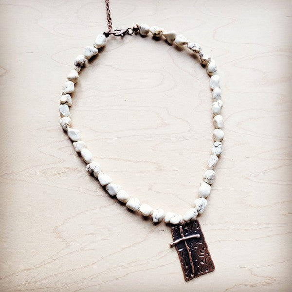 White Turquoise Collar Necklace w Copper Cross Pe - Nova Luxe Charm