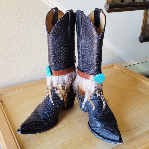 Boho Western Boot Wrap Cuff w Feathers & Turquois - Nova Luxe Charm