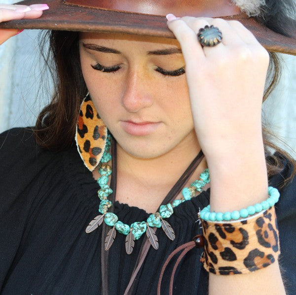 **Blue Turquoise Collar Necklace w Feather Pendan - Nova Luxe Charm