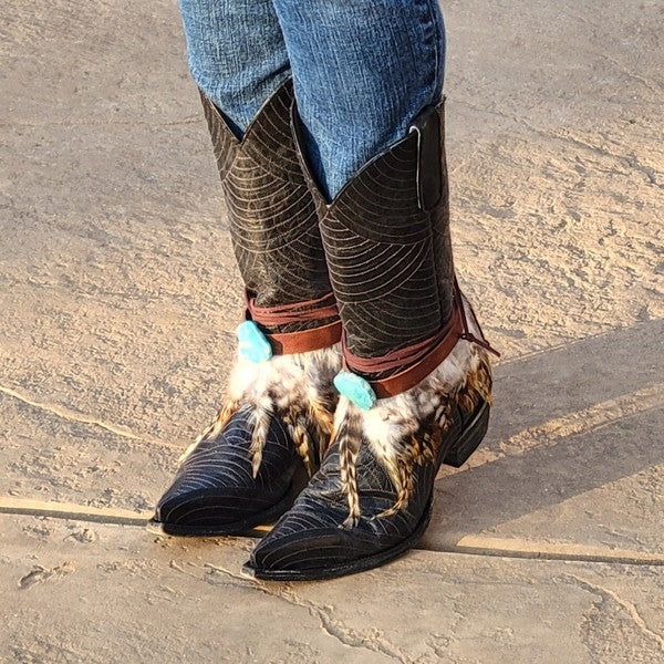 Boho Western Boot Wrap Cuff w Feathers & Turquois - Nova Luxe Charm