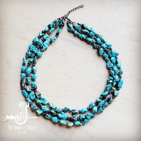 Triple Strand Blue Turquoise & Copper Collar Neckl - Nova Luxe Charm