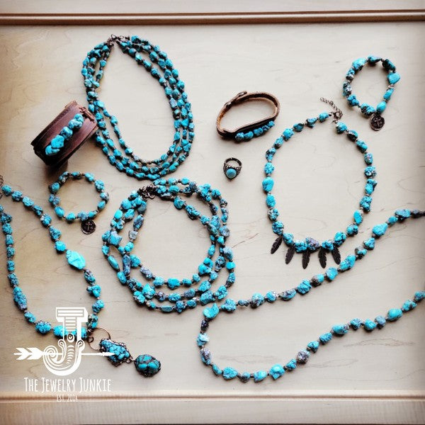 **Blue Turquoise Collar Necklace w Feather Pendan - Nova Luxe Charm