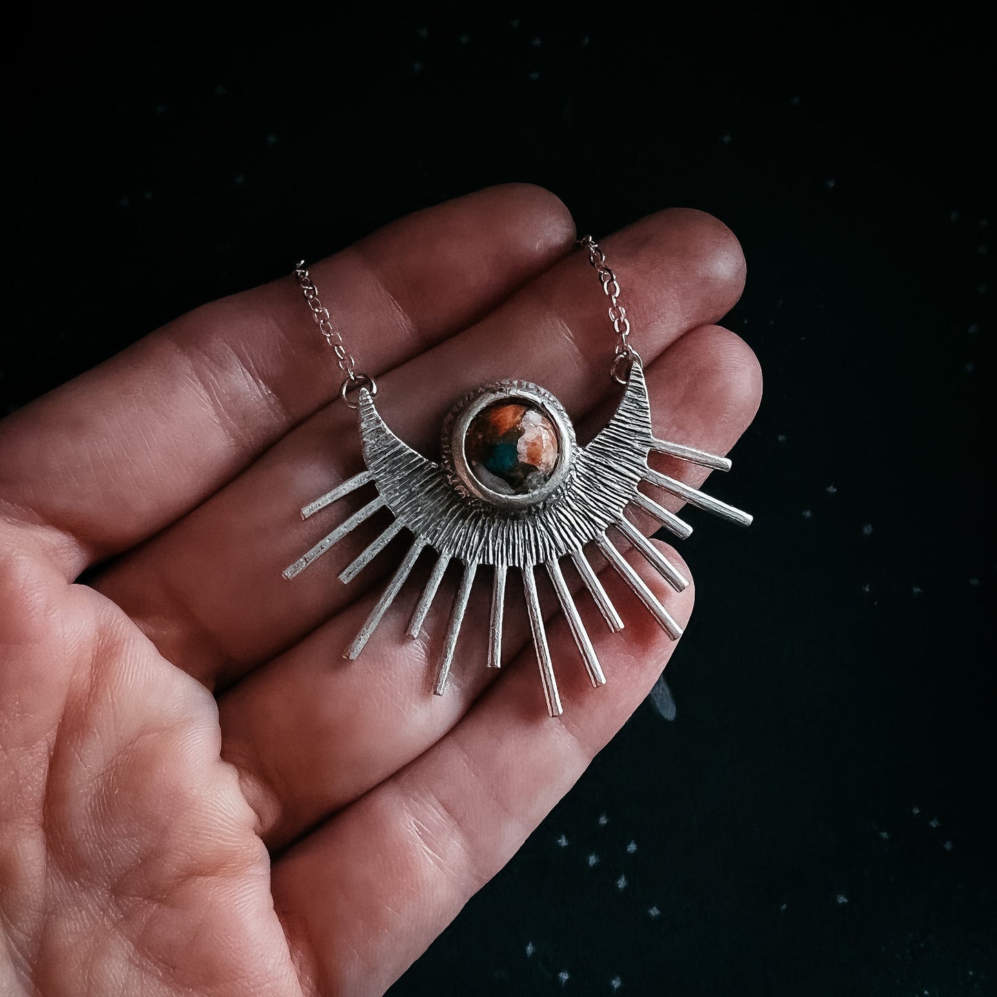 Sun Goddess Necklace - Sun Pendant with Copper Oyster Turquoise - Nova Luxe Charm