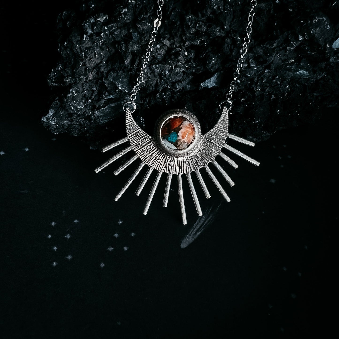 Sun Goddess Necklace - Sun Pendant with Copper Oyster Turquoise - Nova Luxe Charm