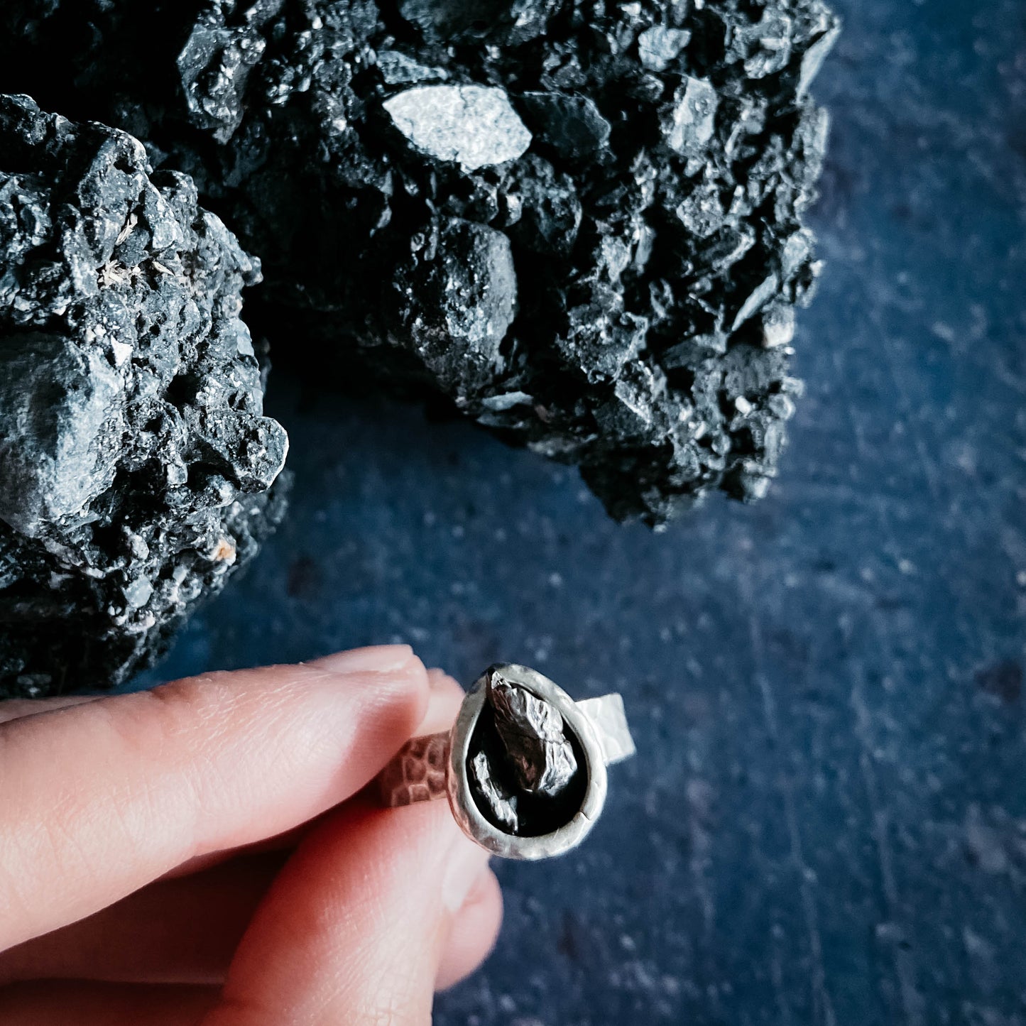 Chunky Teardrop Raw Meteorite Ring in Silver - Nova Luxe Charm