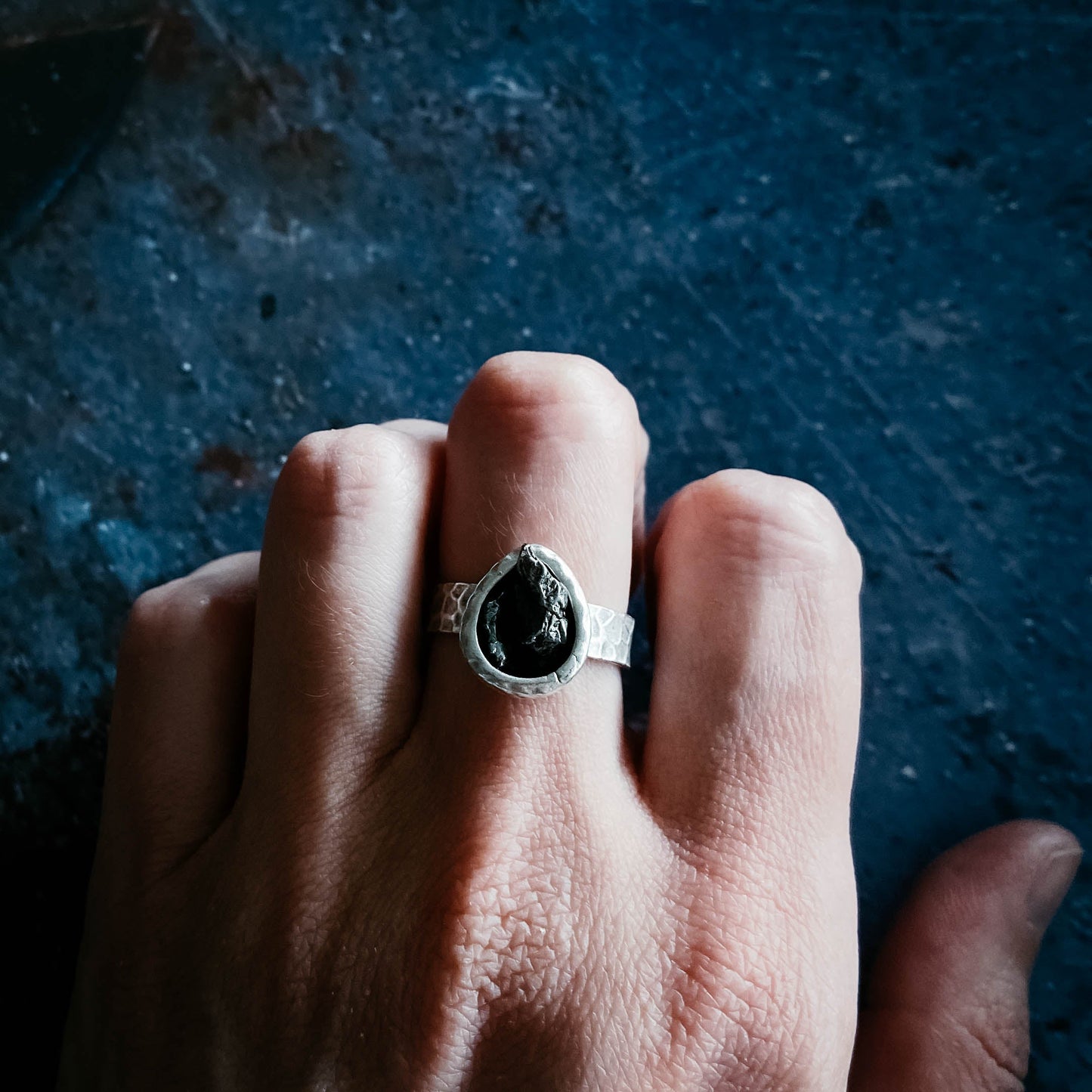 Chunky Teardrop Raw Meteorite Ring in Silver - Nova Luxe Charm