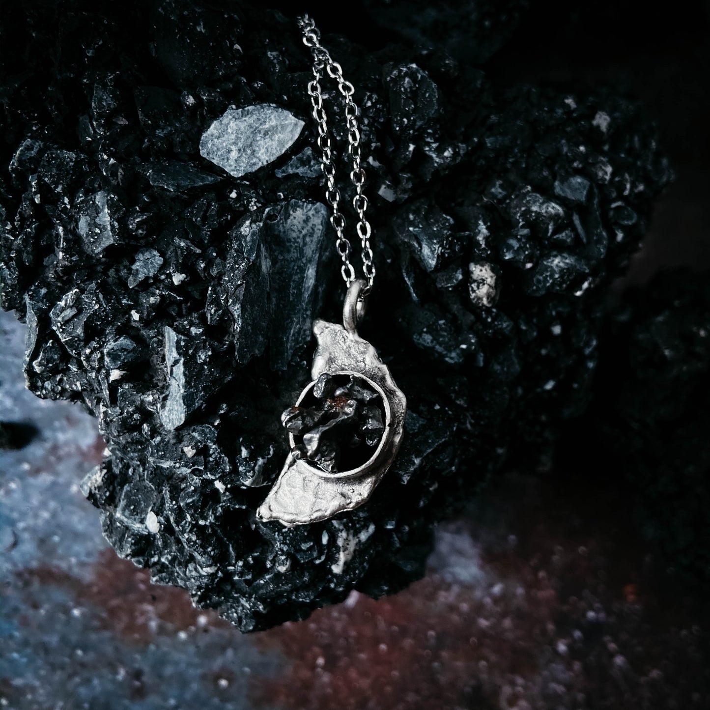 Crescent Moon Necklace with Authentic Meteorite - Nova Luxe Charm