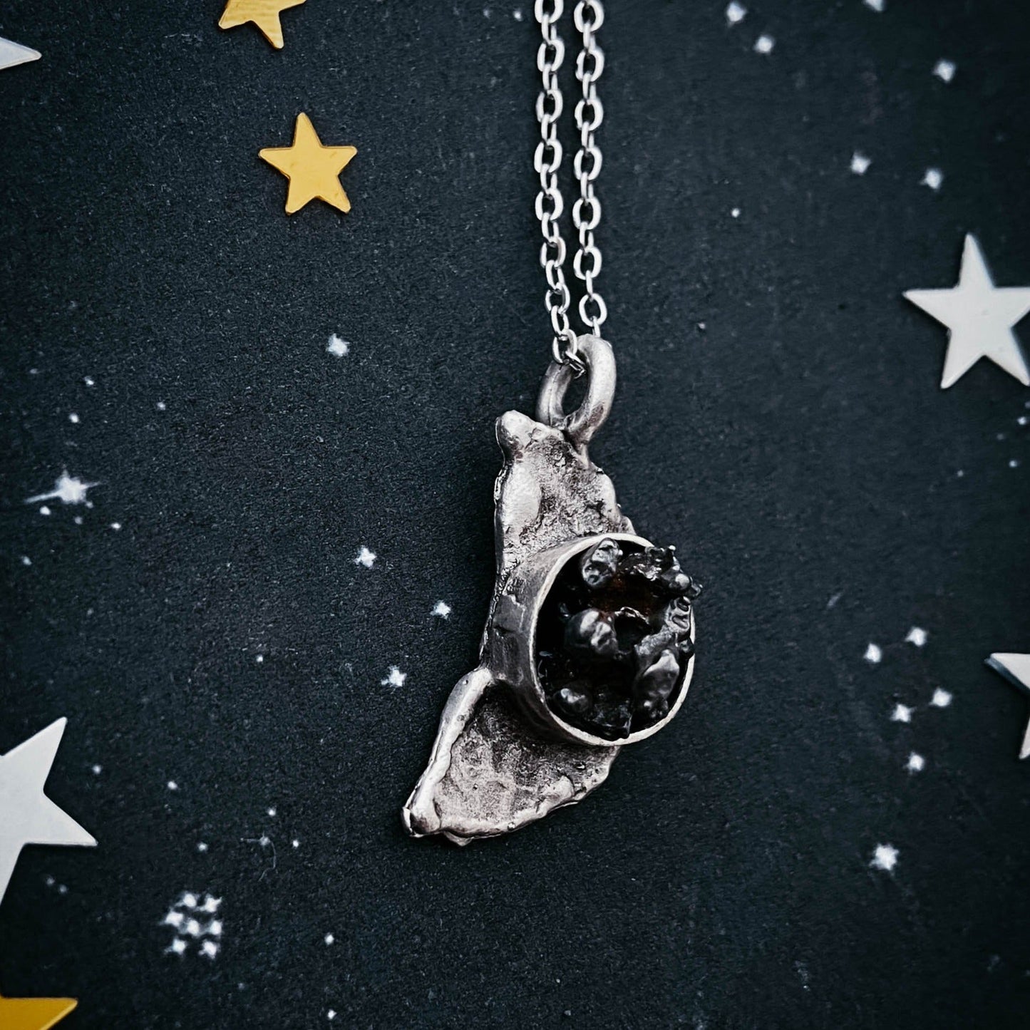 Crescent Moon Necklace with Authentic Meteorite - Nova Luxe Charm