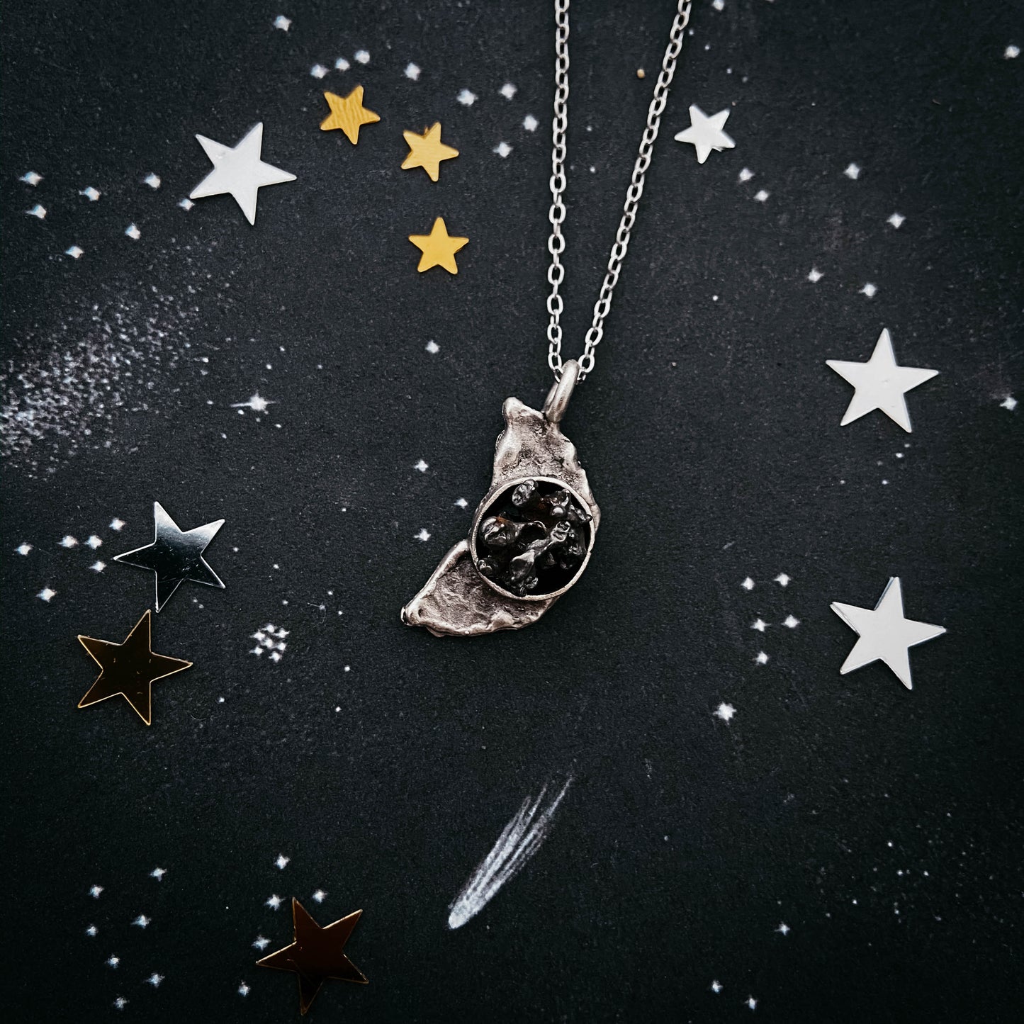 Crescent Moon Necklace with Authentic Meteorite - Nova Luxe Charm