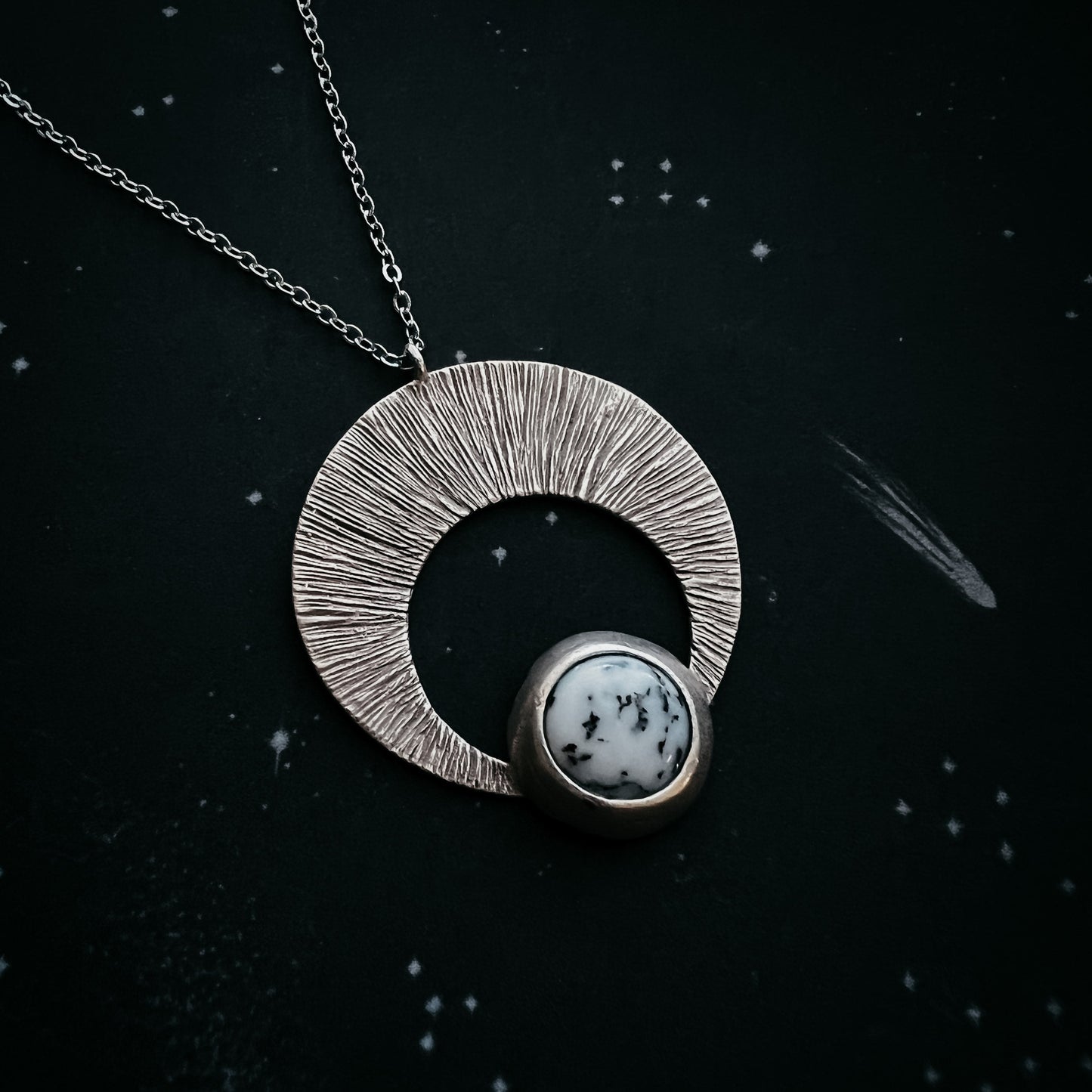 Crescent Moon Pendant with Dendritic Agate - Nova Luxe Charm
