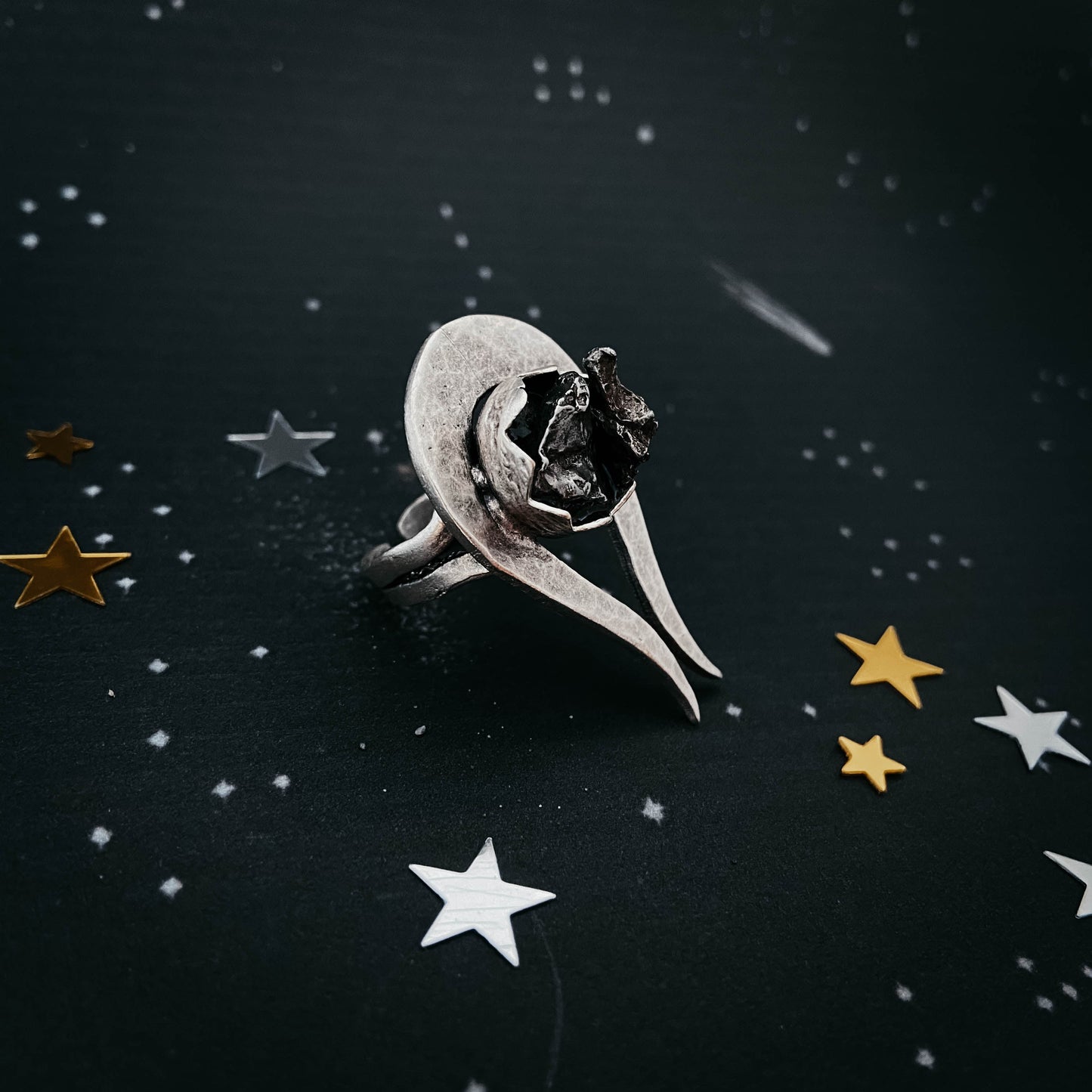 Comet Ring with Authentic Meteorite - Nova Luxe Charm