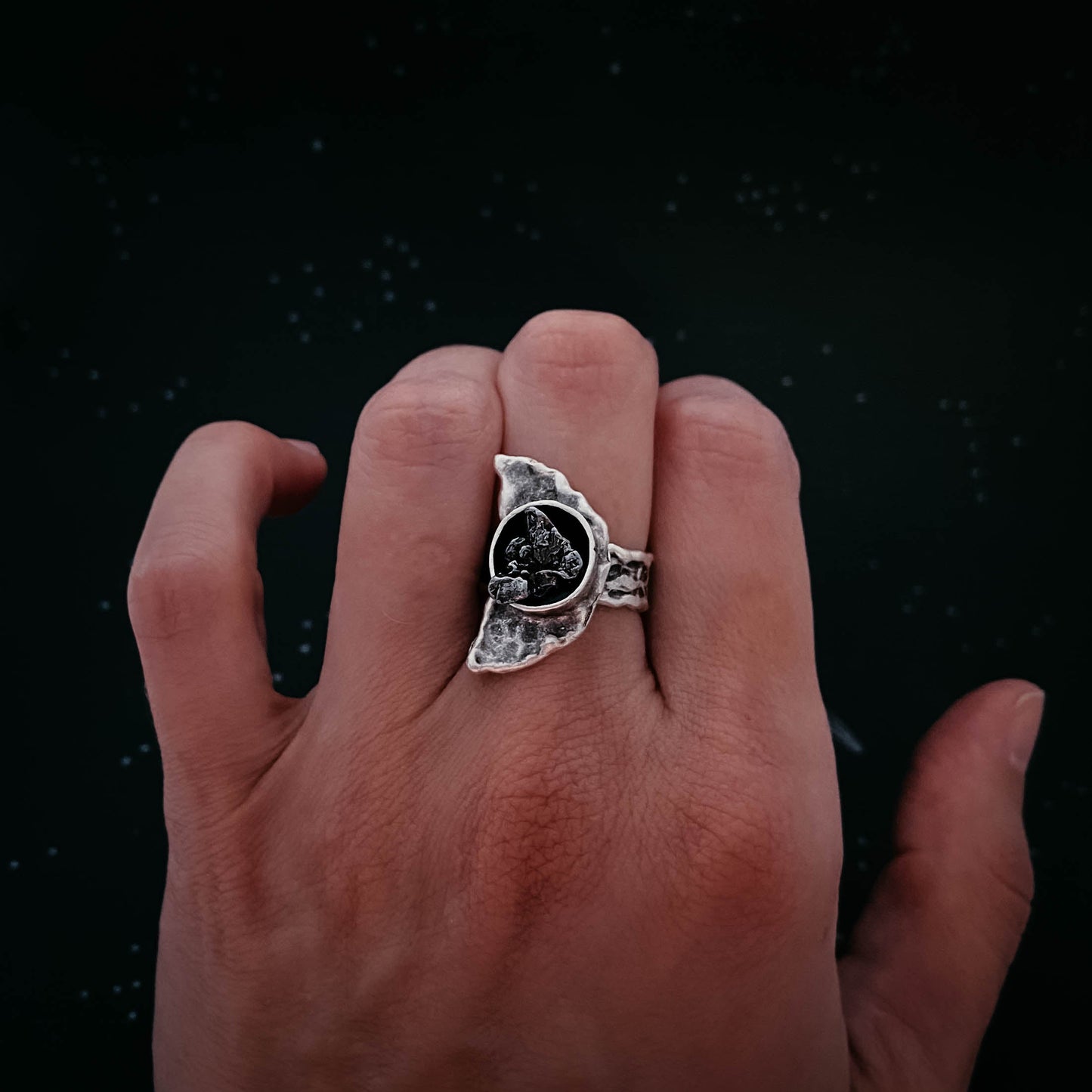 Crescent Moon Ring with Authentic Meteorite - Nova Luxe Charm