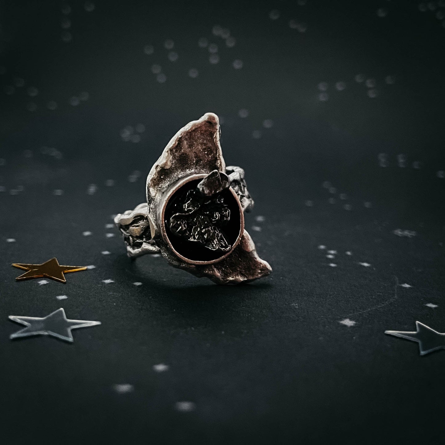 Crescent Moon Ring with Authentic Meteorite - Nova Luxe Charm