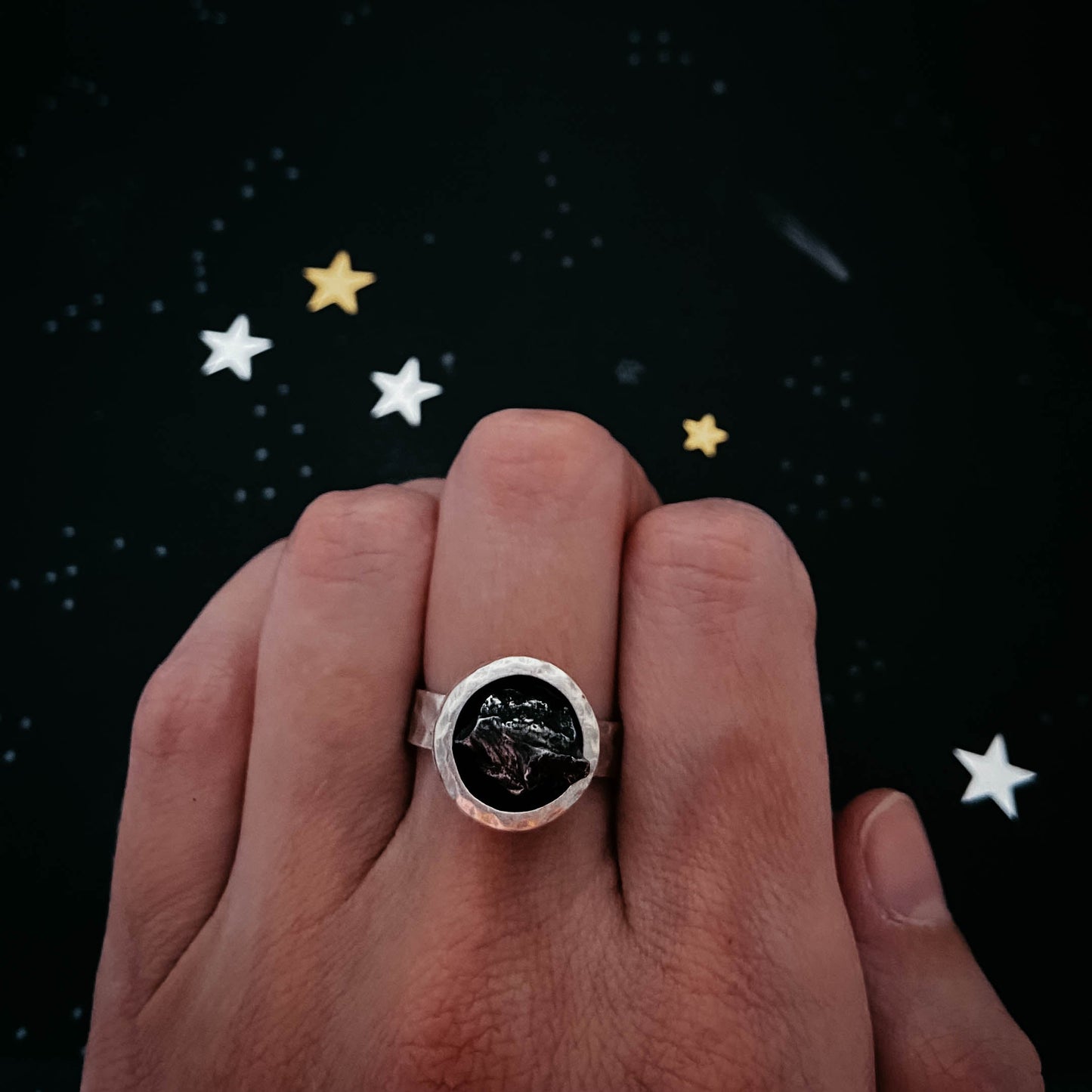 Chunky Round Raw Meteorite Ring in Silver - Nova Luxe Charm