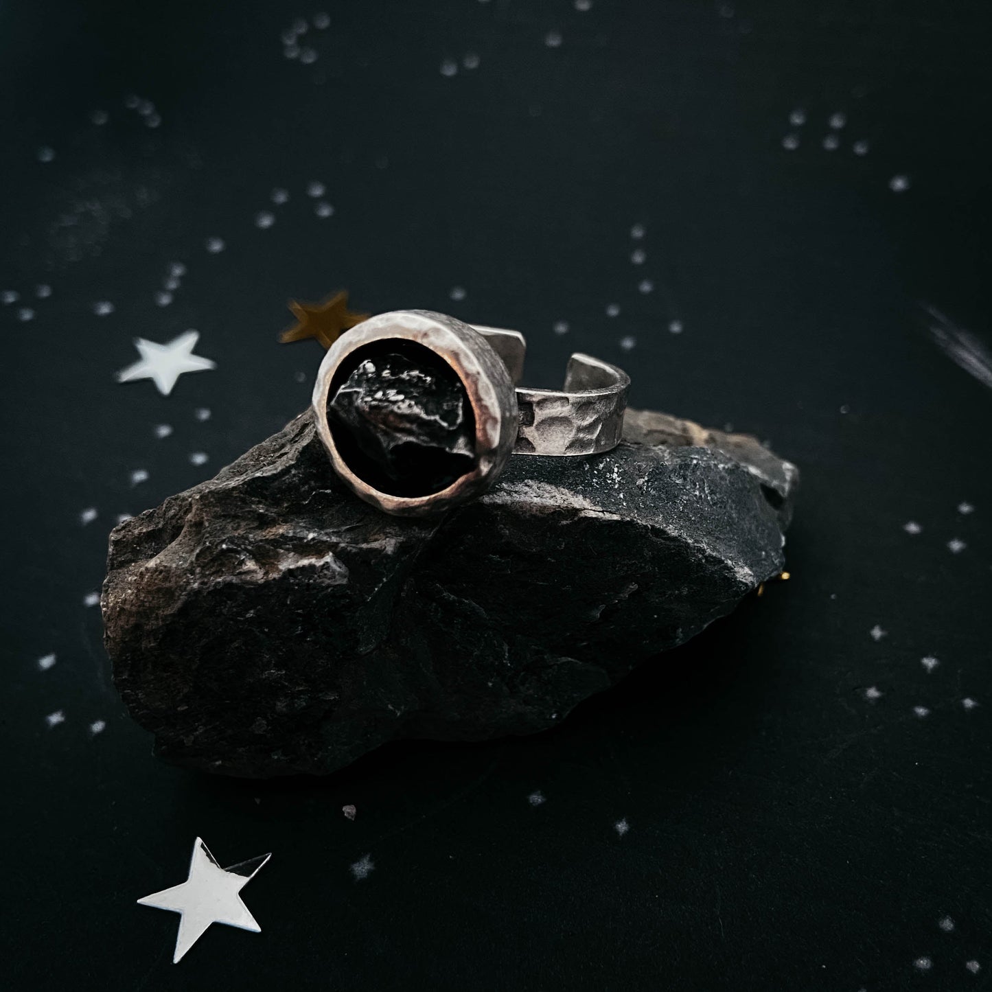 Chunky Round Raw Meteorite Ring in Silver - Nova Luxe Charm