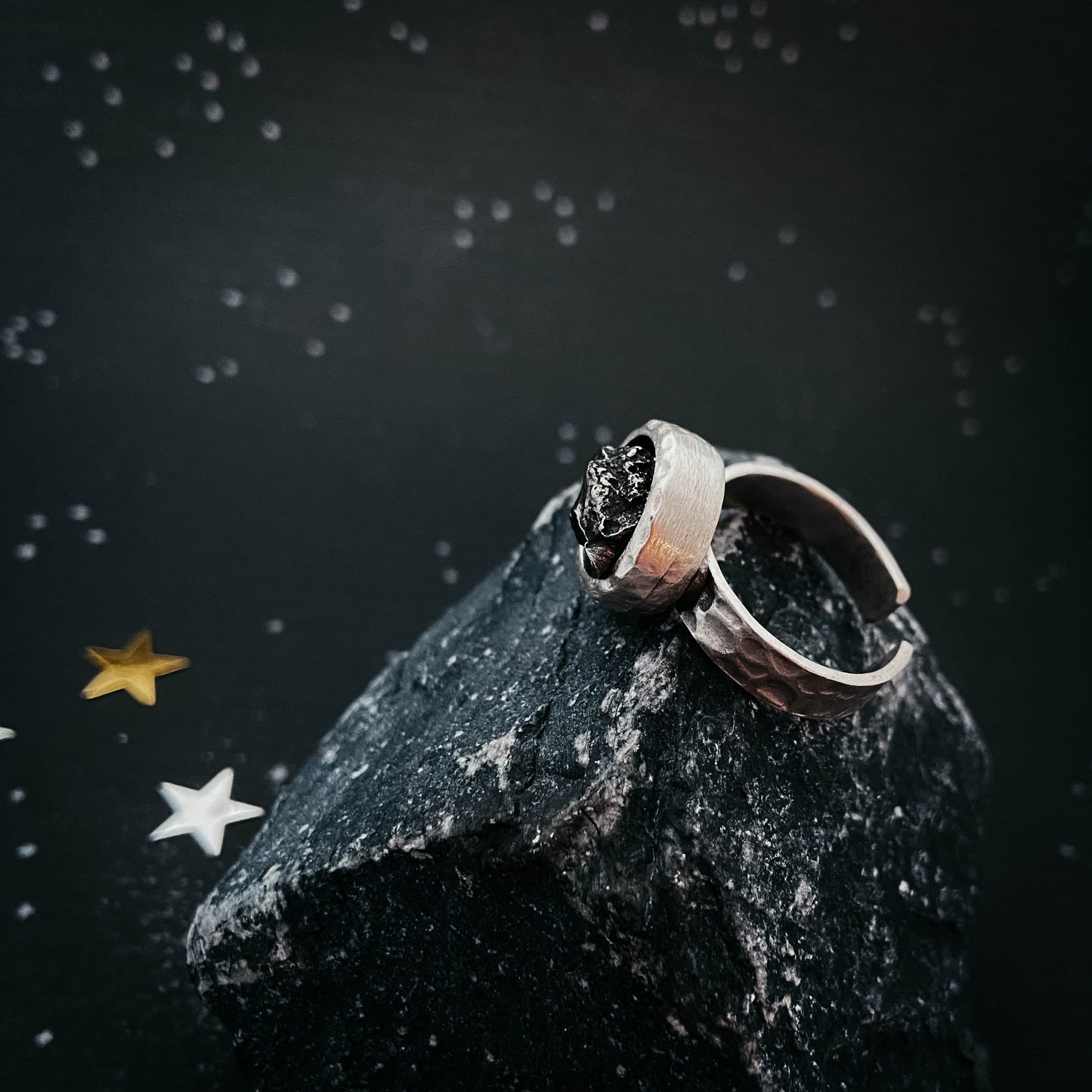 Chunky Round Raw Meteorite Ring in Silver - Nova Luxe Charm