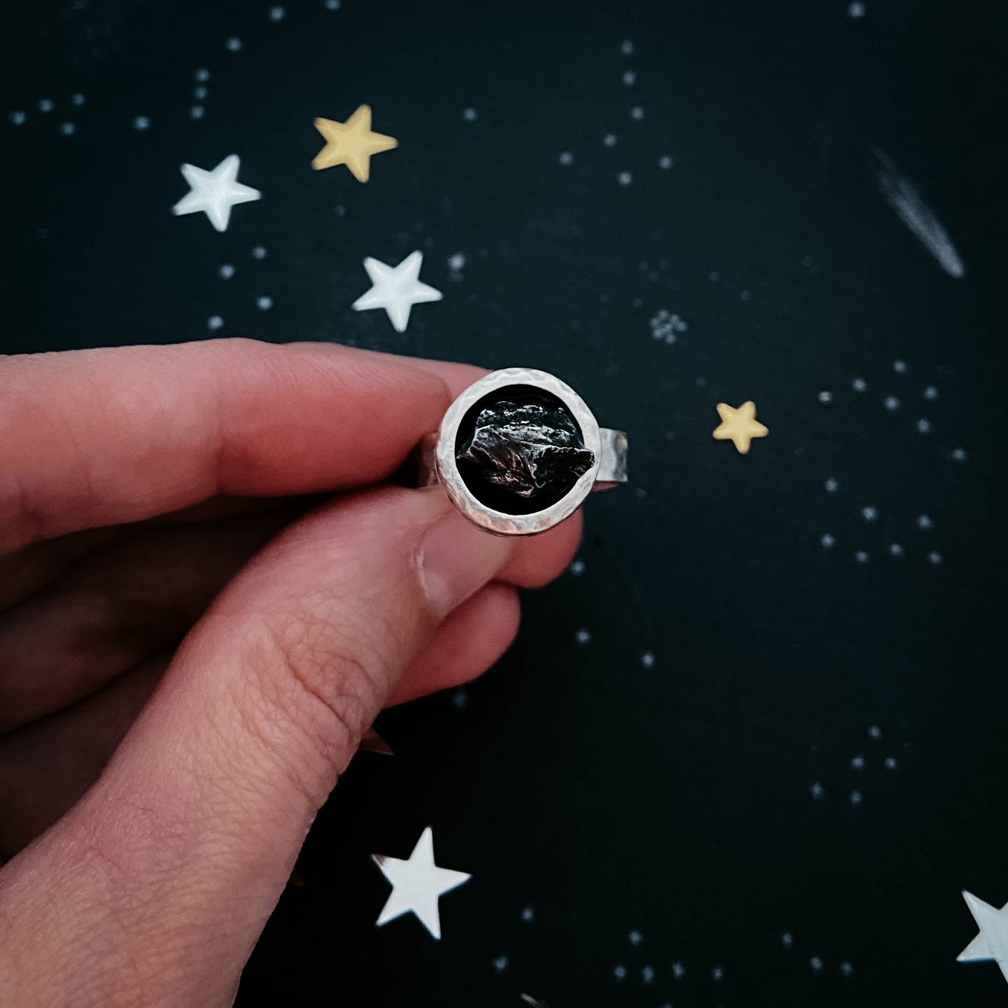 Chunky Round Raw Meteorite Ring in Silver - Nova Luxe Charm