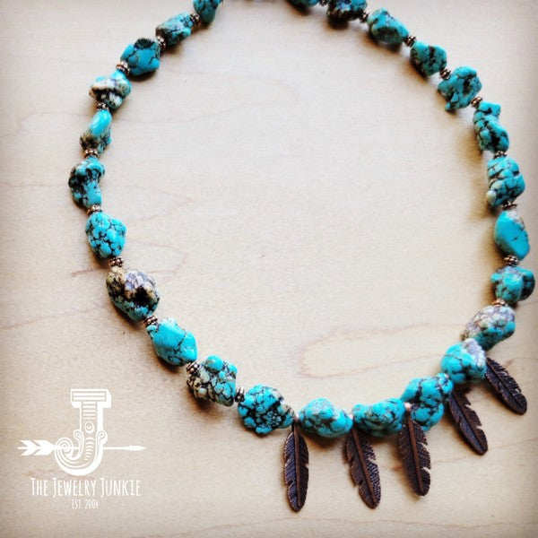 **Blue Turquoise Collar Necklace w Feather Pendan - Nova Luxe Charm