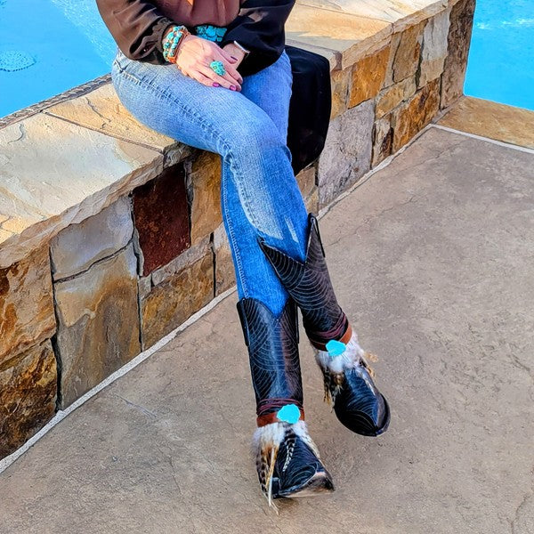 Boho Western Boot Wrap Cuff w Feathers & Turquois - Nova Luxe Charm
