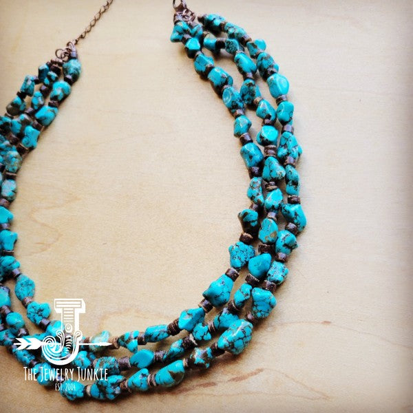 Triple Strand Blue Turquoise & Wood Collar Necklac - Nova Luxe Charm
