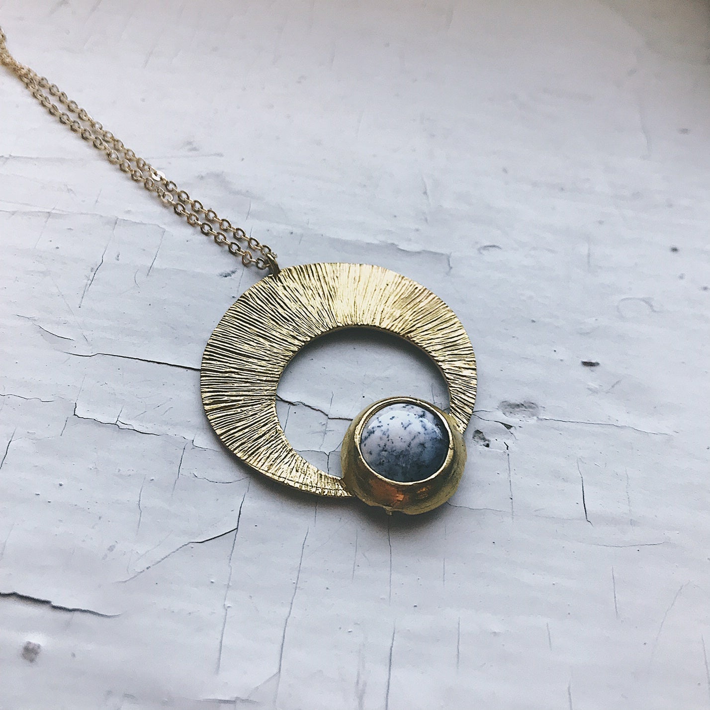 Crescent Moon Pendant with Dendritic Agate - Nova Luxe Charm