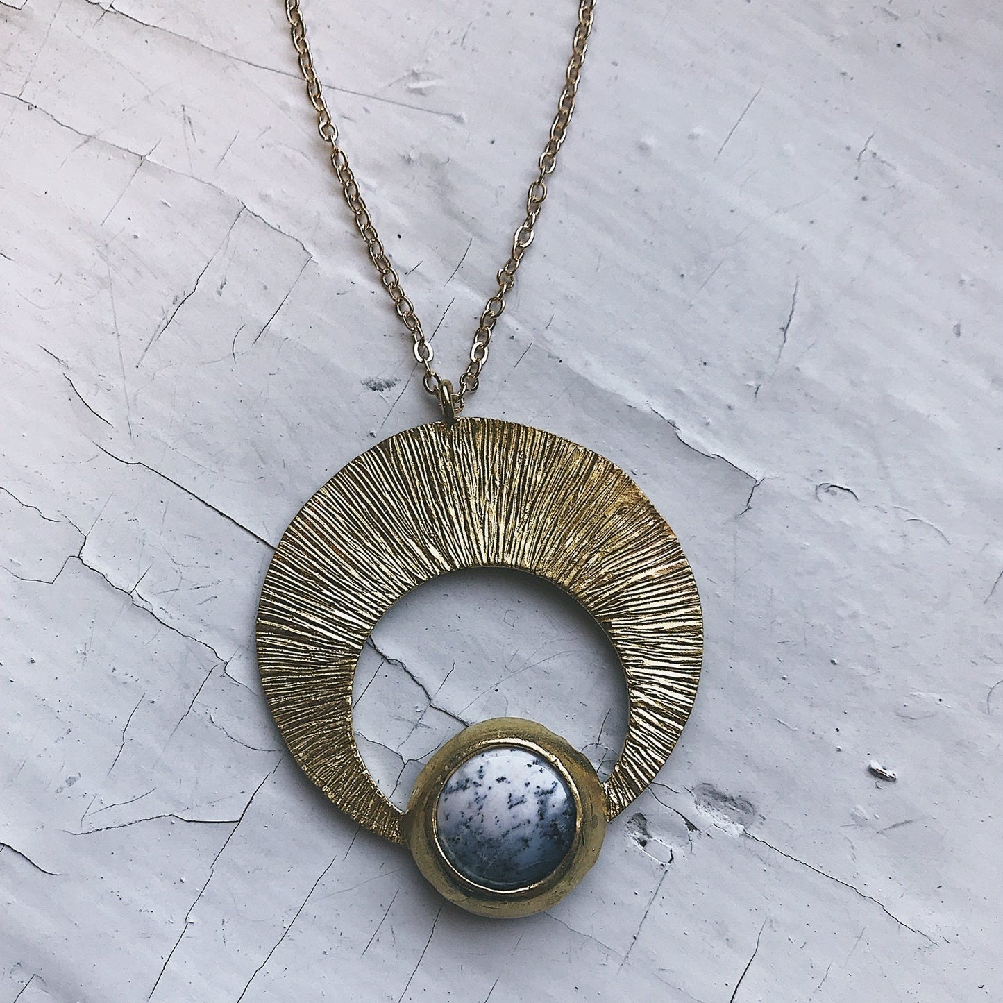 Crescent Moon Pendant with Dendritic Agate - Nova Luxe Charm