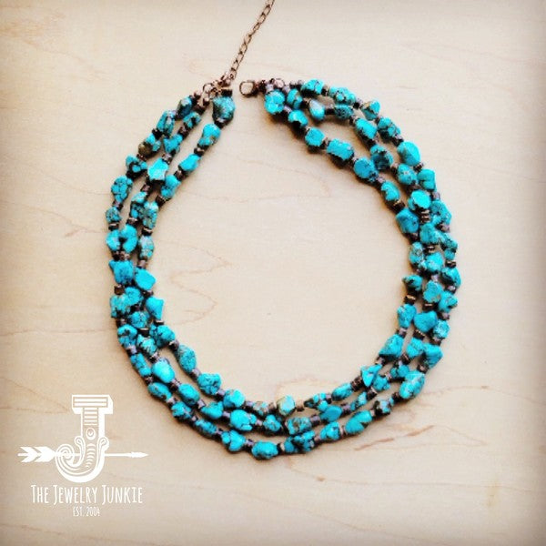 Triple Strand Blue Turquoise & Wood Collar Necklac - Nova Luxe Charm