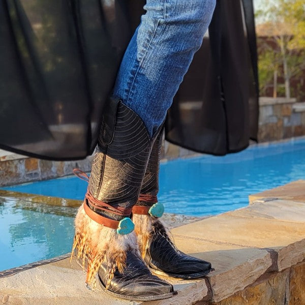 Boho Western Boot Wrap Cuff w Feathers & Turquois - Nova Luxe Charm