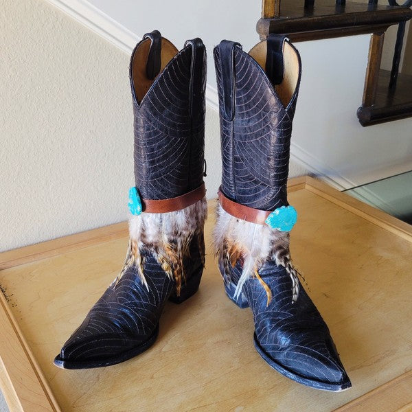 Boho Western Boot Wrap Cuff w Feathers & Turquois - Nova Luxe Charm