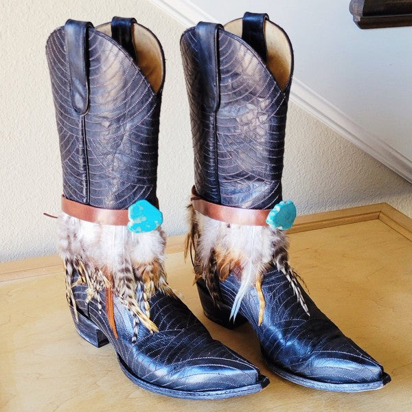 Boho Western Boot Wrap Cuff w Feathers & Turquois - Nova Luxe Charm