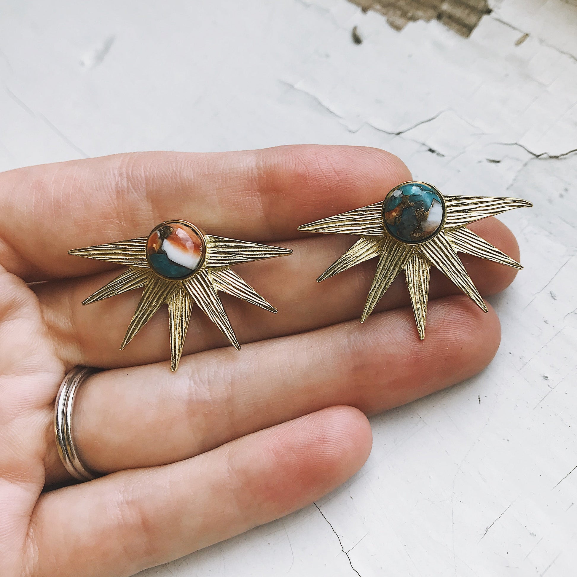 Sun Goddess Earrings with Copper Oyster Turquoise - Nova Luxe Charm