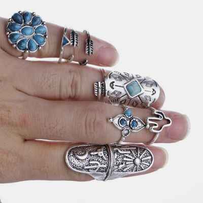 Alloy Turquoise 9-Piece Ring Set