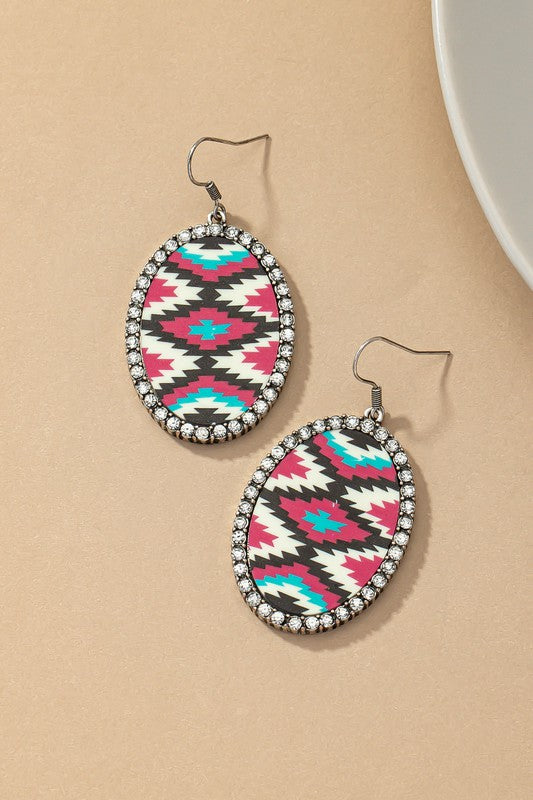Aztec oval drop earrings with rhinestones - Nova Luxe Charm