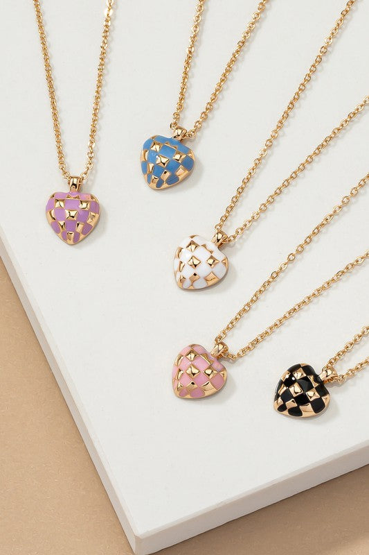 Checker Heart Pendant Necklace - Nova Luxe Charm