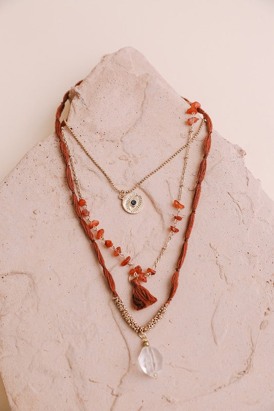 Carnelian & Crystal Drop Multi Layered Necklace - Nova Luxe Charm