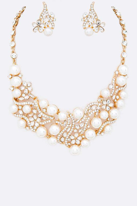 Crystal Pearls Formal Statement Necklace Set - Nova Luxe Charm