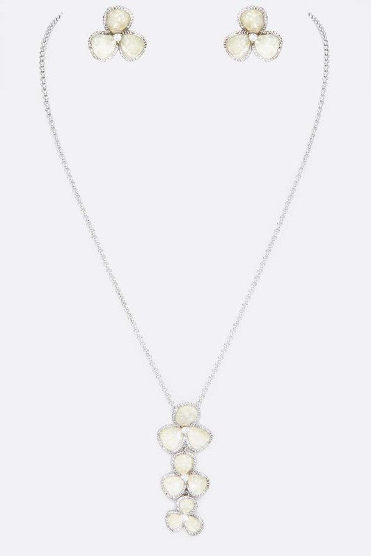 Abalone Cubic Zirconia Flower Pendant Necklace Set - Nova Luxe Charm