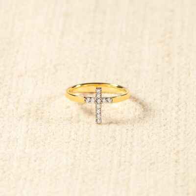 925 Sterling Silver Inlaid Zircon Cross Ring