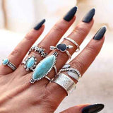 Turquoise Alloy 8-Piece Ring Set