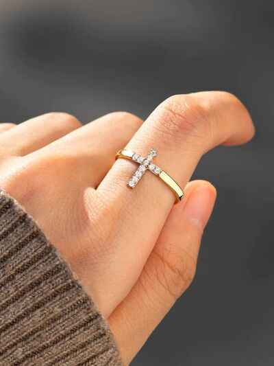 925 Sterling Silver Inlaid Zircon Cross Ring