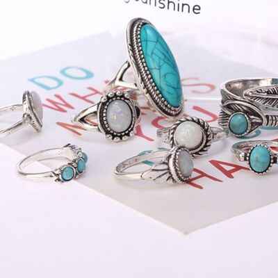 Alloy Turquoise 8-Piece Ring Set