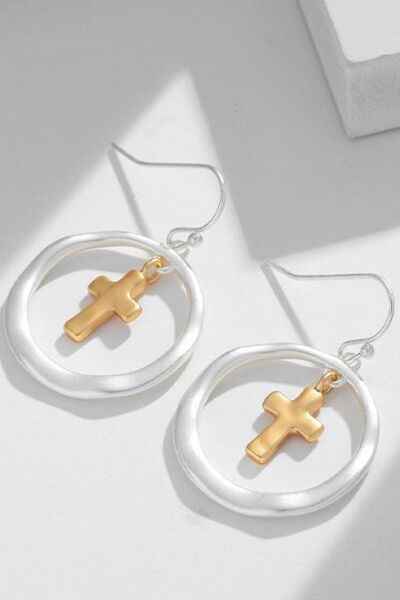 Brass Contrast Cross Dangle Earrings