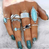 Turquoise Alloy 8-Piece Ring Set