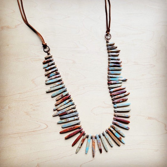 Aqua Terra Slab Necklace with Genuine Leather Ties - Nova Luxe Charm