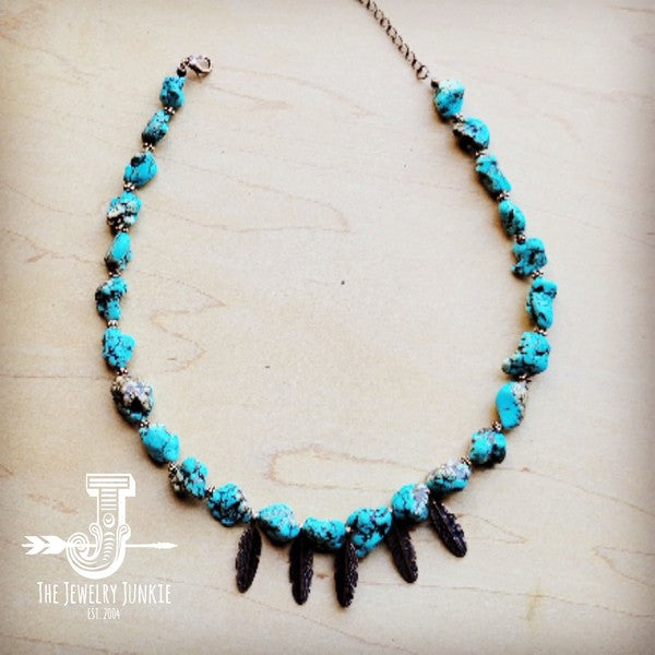 **Blue Turquoise Collar Necklace w Feather Pendan - Nova Luxe Charm
