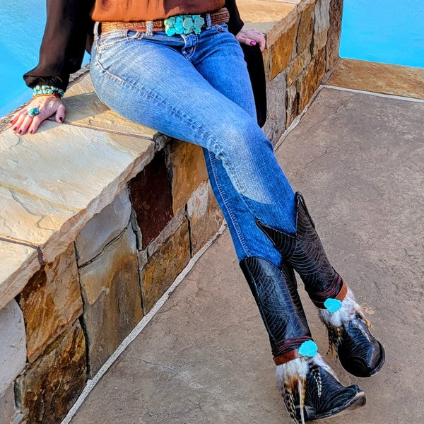 Boho Western Boot Wrap Cuff w Feathers & Turquois - Nova Luxe Charm