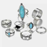 Turquoise Alloy 8-Piece Ring Set