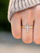 925 Sterling Silver Inlaid Zircon Cross Ring